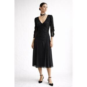 Vintage Alberto Makali Womens Midi Rushed Dress Sz 6 Black Whimsigoth Minimalist